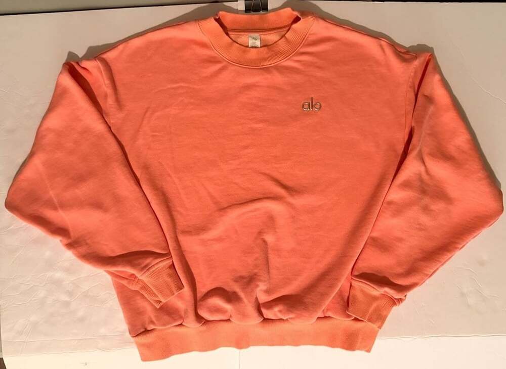Alo Yoga Coral Orange Crewneck Sweatshirt with Embroidered Logo